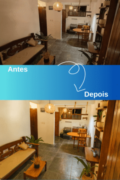 Antes e depois do tratamento fotográfico do ambiente.