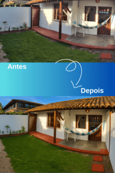 Antes e depois da edição de imagem da área externa.