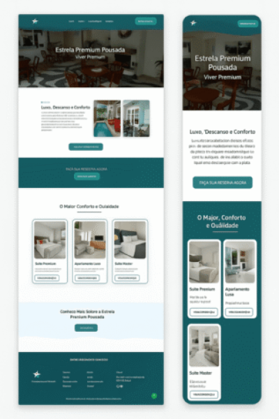 Página inicial da Estrela Premium Pousada em diferentes formatos.