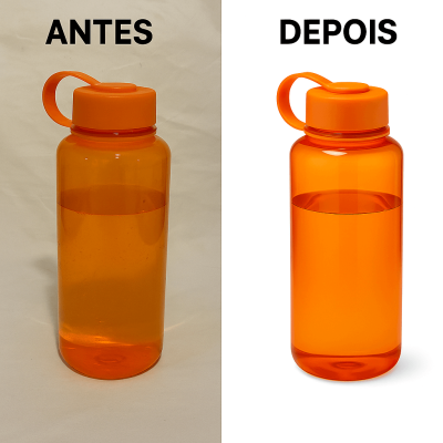 Comparação antes e depois da melhoria profissional em uma imagem de produto.